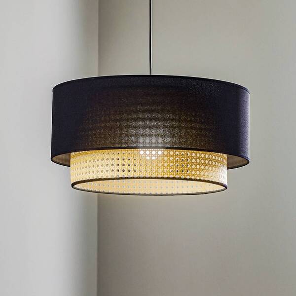  Duolla Duolla Boho Pendant Light, Black/wood, ø 45 Cm, Fabric/rattan 