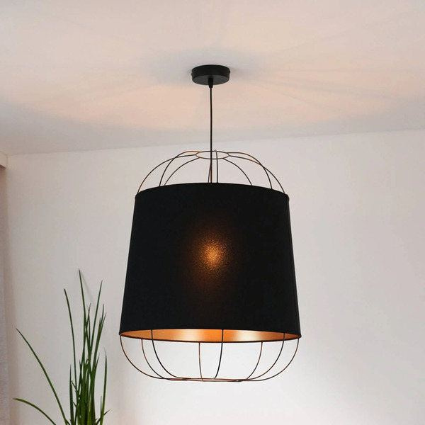  Duolla Duolla Lantern Medium Pendant Light, Black/gold, Fabric, E27 