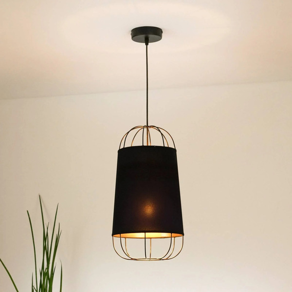  Duolla Duolla Lantern Small Pendant Light, Textile, Metal, Black 