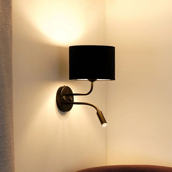  Duolla Duolla Roller Wall Light, Cord Black, Black, With Reading Light 