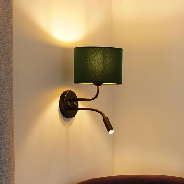  Duolla Duolla Roller Wall Light, Dark Green Velvet, Black, With Reading Light 