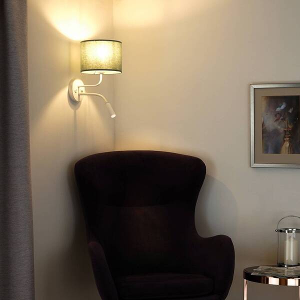  Duolla Duolla Roller Wall Light, Fabric, White/sage, Reading Light 