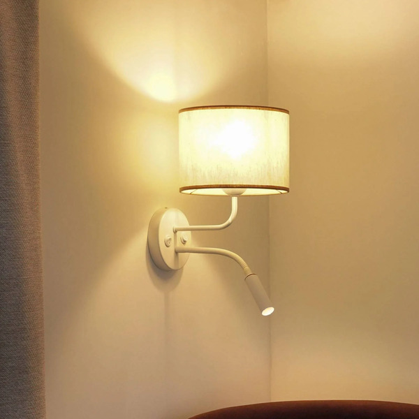  Duolla Duolla Roller Wall Light, Raw White Cotton, White, With Reading Light 