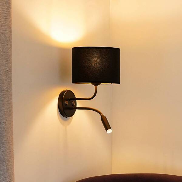  Duolla Duolla Roller Wall Light, Velvet Black, Black, With Reading Light 