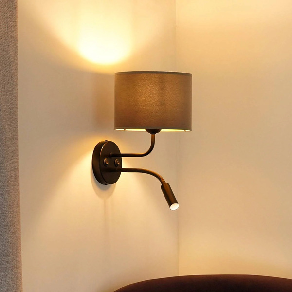  Duolla Duolla Roller Wall Light, Velvet Grey, Black, With Reading Light 