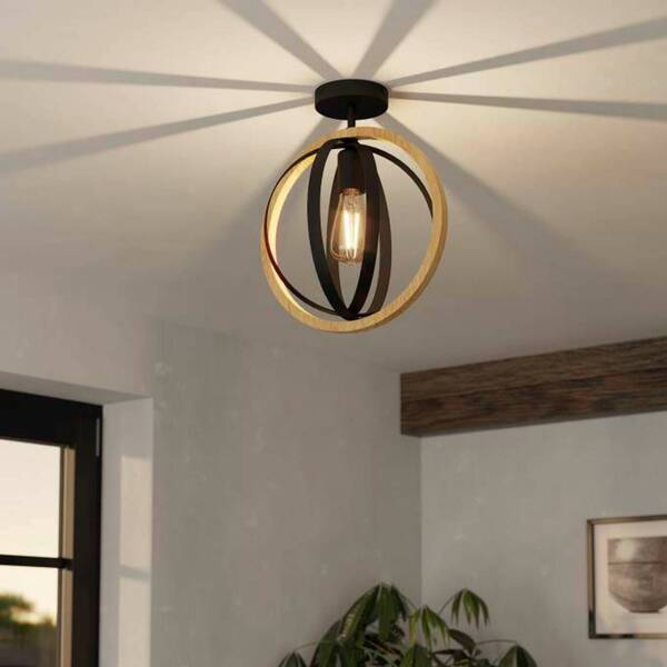  Eglo Eglo Basildon Ceiling Light, Wood And Steel 