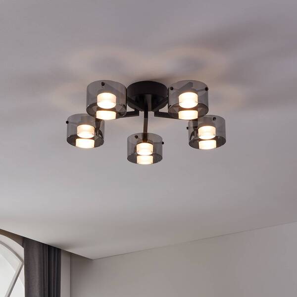  Eglo Eglo Copillos Led Ceiling Lamp, Black, ø 66 Cm, Glass/metal, 5-bulb 