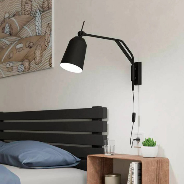 Eglo Eglo Loreto Wall Light In Black, Adjustable 