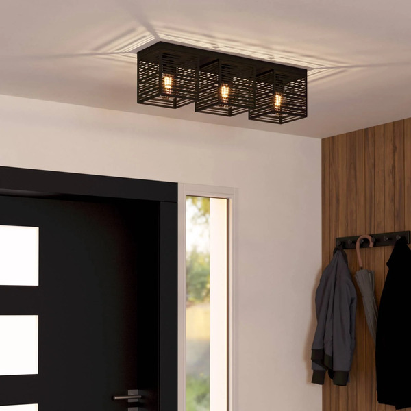  Eglo Eglo Piedritas Ceiling Lamp, Three Black Square Shades 