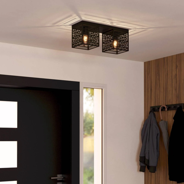  Eglo Eglo Piedritas Ceiling Lamp, Two Black Square Shades 