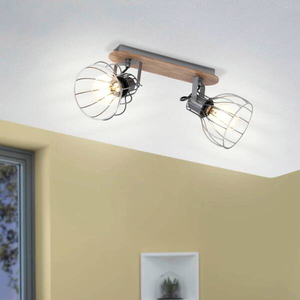  Eglo Eglo Sambatello Ceiling Lamp, 2-bulb, Brown/silver 