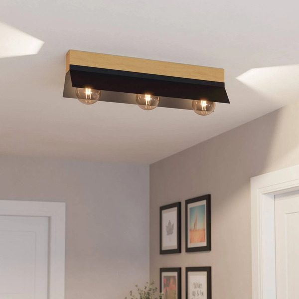  Eglo Eglo Tarrafo Ceiling Lamp Black, Wood Natur, 3-bulb 