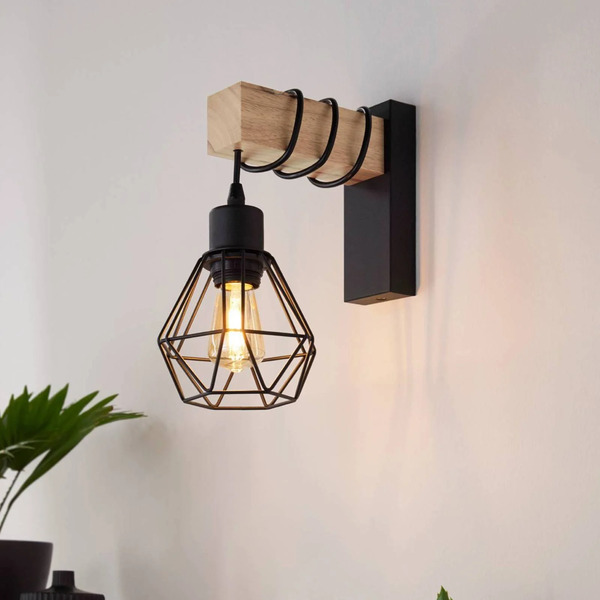  Eglo Eglo Townshend Wall Light, Width 14 Cm, Black/oak 