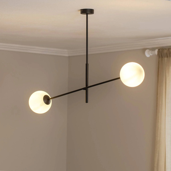  Emibig Lighting Emibig Lighting Ceiling Lamp Linear, Black/opal, 2-bulb 