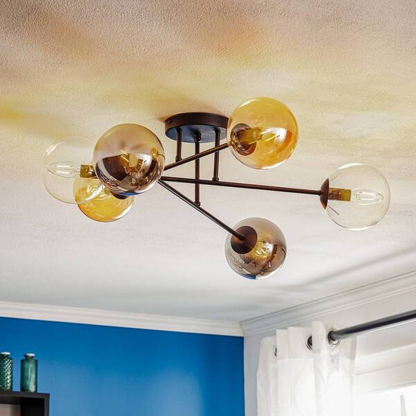  Emibig Lighting Emibig Lighting Glassy Ceiling Light, Black, Graphite/amber/clear, 6-bulb. 