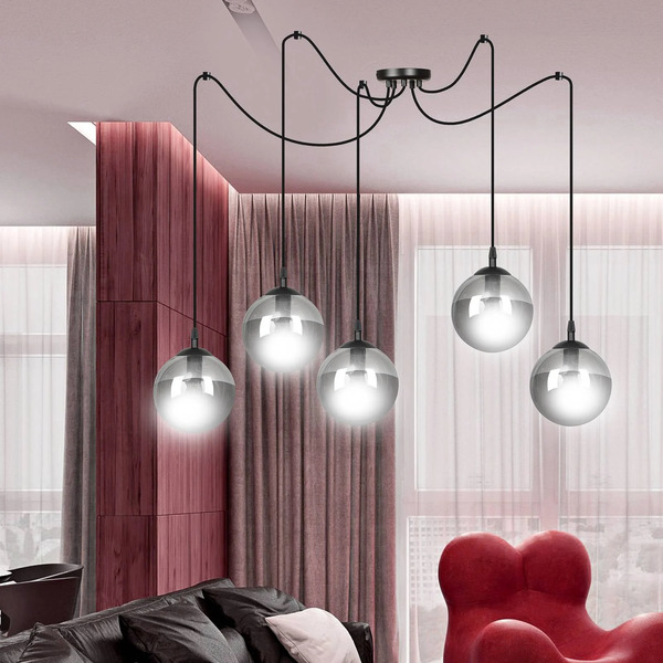  Emibig Lighting Emibig Lighting Glassy Pendant Light, 5-bulb, Decentralised, Black, Graphite 