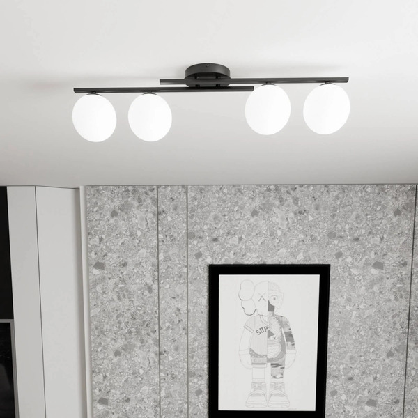  Emibig Lighting Emibig Lighting Kairo Ceiling Light, Black/opal, Length 87 Cm, 4-bulb. 