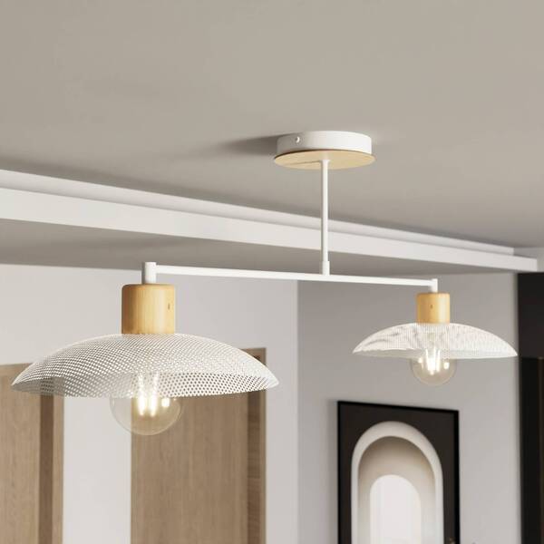  Emibig Lighting Emibig Lighting Kobe Ceiling Light, 2-bulb, Steel, Wood, White 