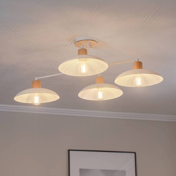  Emibig Lighting Emibig Lighting Kobe Ceiling Light, 4-bulb, Steel, Wood, White 