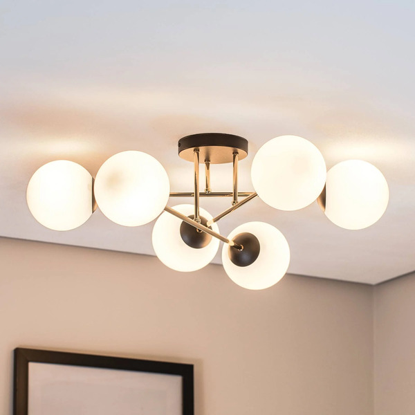  Emibig Lighting Emibig Lighting Magnum Ceiling Light, 6-bulb, Opal White/gold/black, Glass 