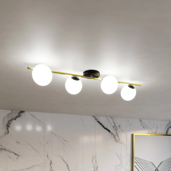  Euluna Euluna Glassy Ceiling Lamp, 4-bulb, Linear, Black/gold/opal 