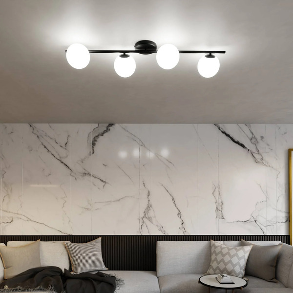  Euluna Euluna Glassy Ceiling Light, 4-bulb, Linear, Black/opal 