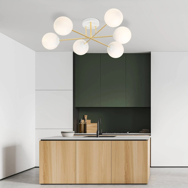  Euluna Euluna Glassy Ceiling Light, 6-bulb, White/gold/opal 