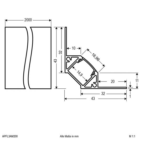  Evn Evn Apfl3 Tile Corner Profile Inside 200cmx4.3cm 