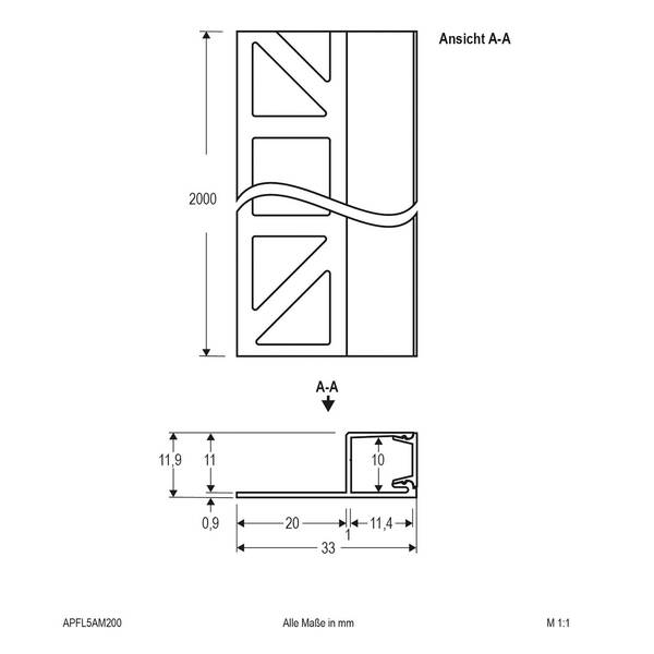  Evn Evn Apfl5 Tile Profile Side 200cmx3.3cm Aluminium 