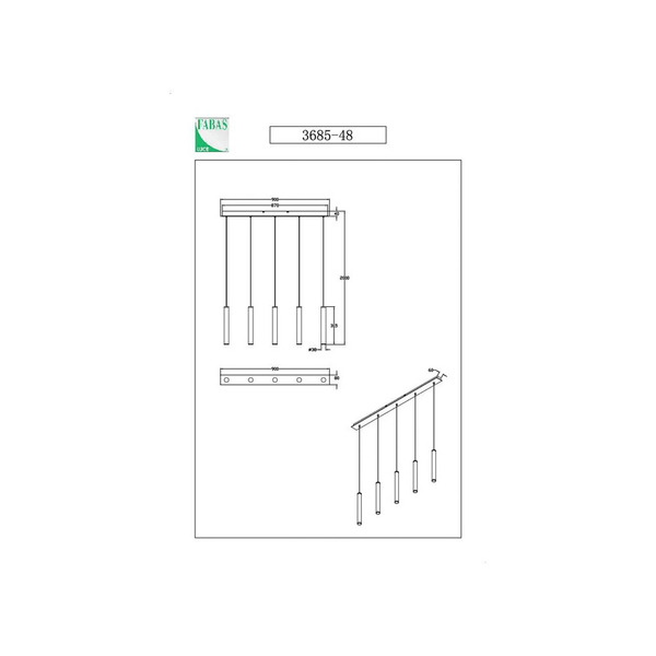  Fabas Luce Fabas Luce Led Pendant Light Prado, Black, 5-bulb, Linear, Dimmable 