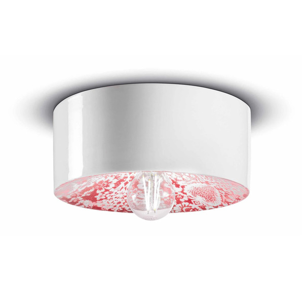  Ferroluce Ferroluce Pi Ceiling Light, Floral Pattern ø 25 Cm Red/white 