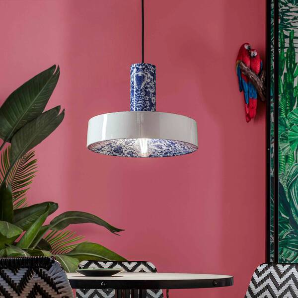  Ferroluce Ferroluce Pi Hanging Lamp, Floral Pattern ø 35 Cm Blue/white 