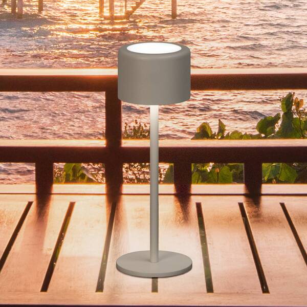  Fh Lighting Fh Lighting Juna Led Rechargeable Table Lamp, Grey-brown Height 25 Cm Metal, Ip54 