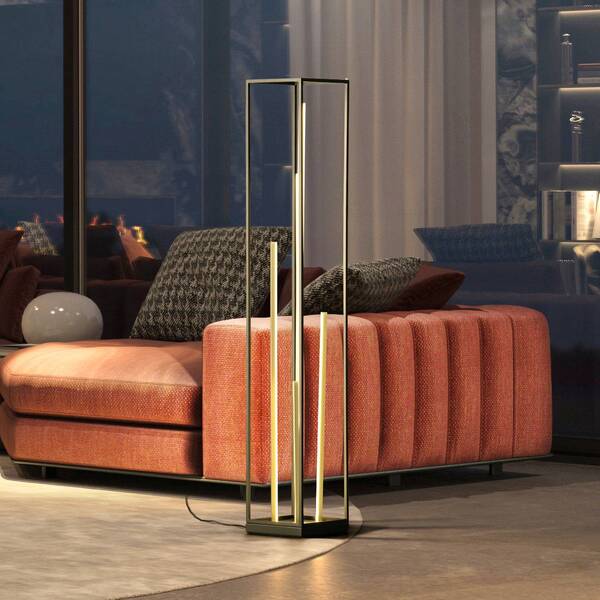  Fischer & Honsel Fischer & Honsel Grid Led Floor Lamp, Black/gold, Metal, Cct, Dimmable 