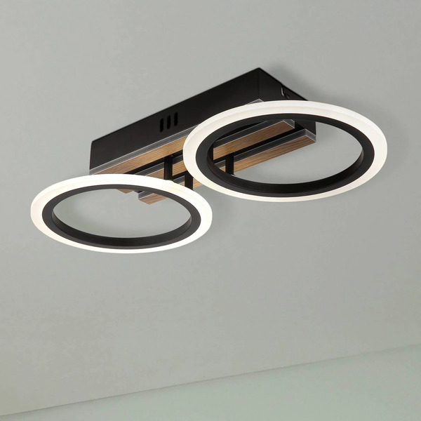  Globo Globo Blevins Led Ceiling Lamp, 2-bulb, Black/wood Effect, Length 46 Cm 