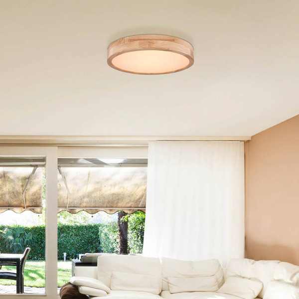  Globo Globo Rainer Led Ceiling Lamp, ø 40 Cm, Wood-effect, Metal, Cct 
