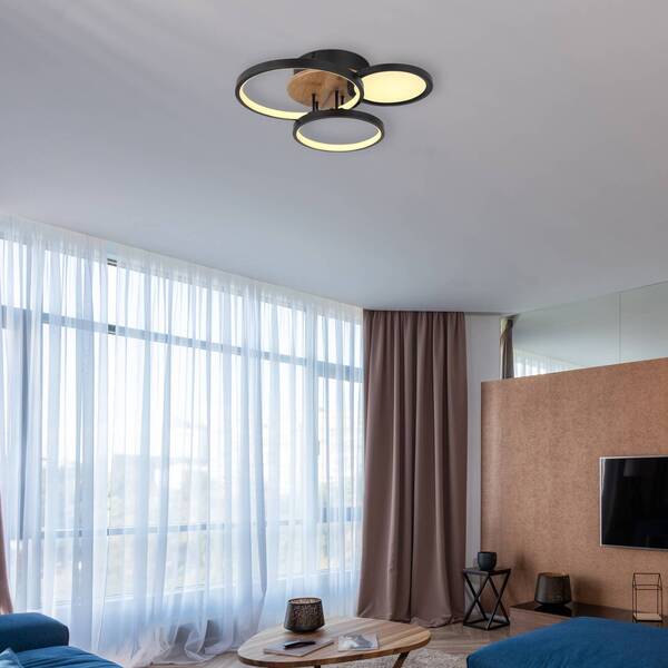 Globo Globo Sid Led Ceiling Light With Wood, 4-bulb 