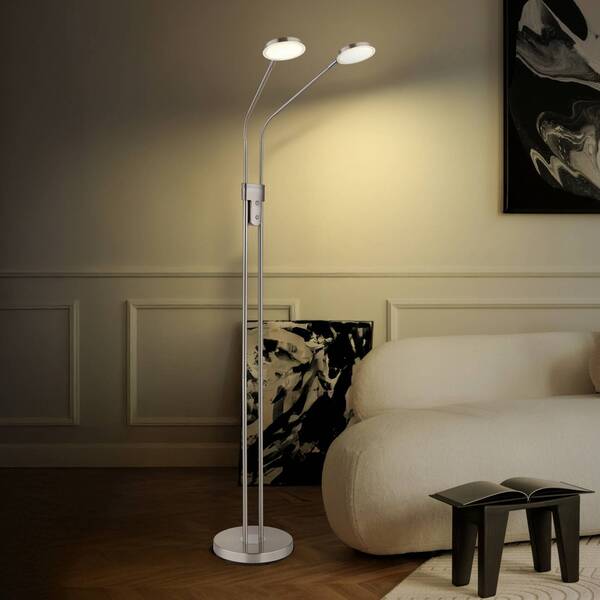  Globo Globo Silvio Led Floor Lamp, 2-bulb, Nickel, Cct, Dimmable 