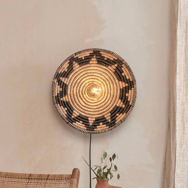  Good & Mojo Good & Mojo Andros Wall Lamp, Black/natural, Plug, ø 45cm 