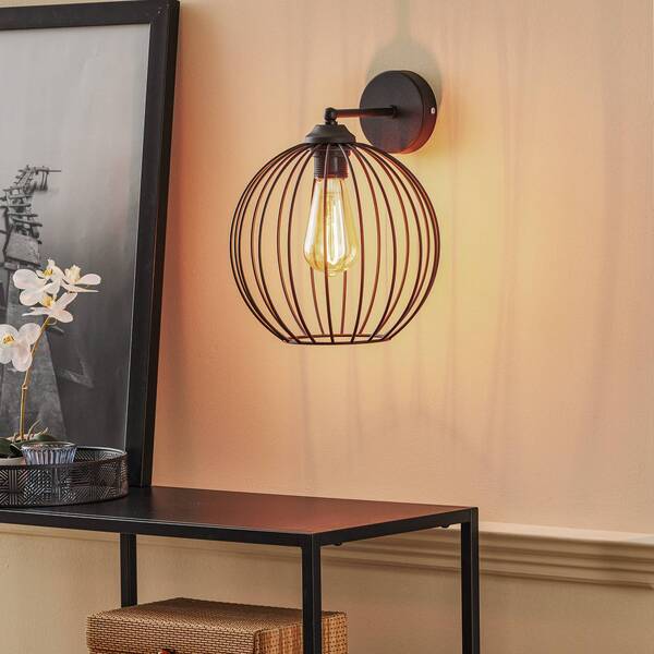  Helam Helam Cumera Wall Light In Black With Cage Shade 