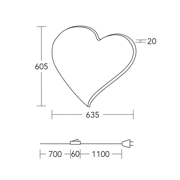  Herzblut Herzblut Led Wall Light Heart Maxi, 60.5 Cm, Wood, Plug 