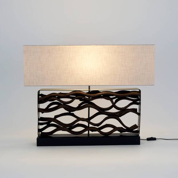  Holländer Holländer Tremiti Nero Table Lamp, Black/beige, Height 67 Cm, Wood/fabric 