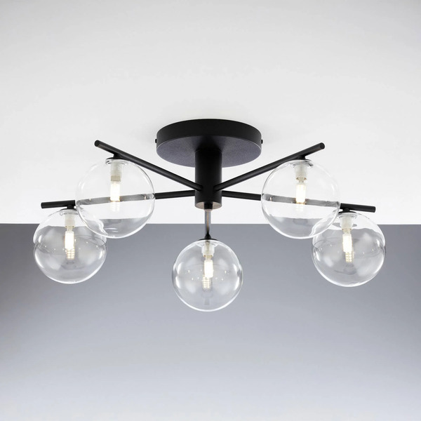  Jupiter Jupiter Prato Ceiling Light, Black/clear, Glass, 5-bulb 