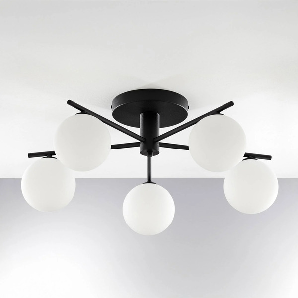  Jupiter Jupiter Prato Ceiling Light, Black/white, Glass, 5-bulb 