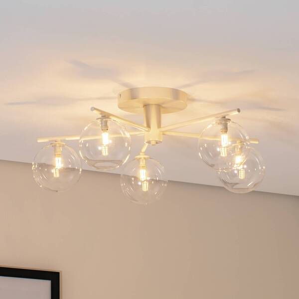  Jupiter Jupiter Prato Ceiling Light, Cream/clear, Glass, 5-bulb 