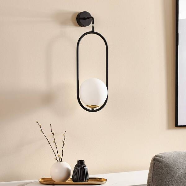  Jupiter Jupiter Samba Wall Light, Opal Glass/black, 1-bulb 
