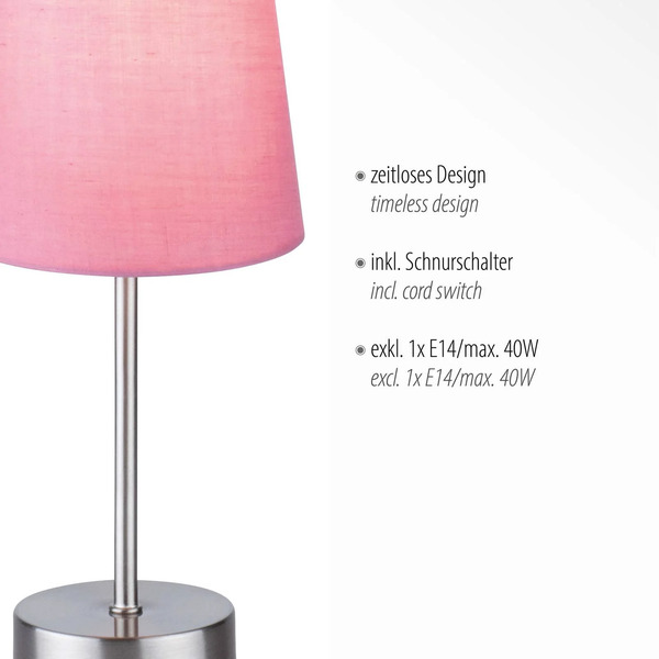  Just Light. Gmbh Just Light. Gmbh Heinrich Table Lamp With Pink Fabric Shade 