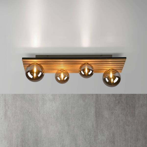  Just Light. Gmbh Just Light. Gmbh Just Light. Green Stika Ceiling Light, Long, 4-bulb, Wood 