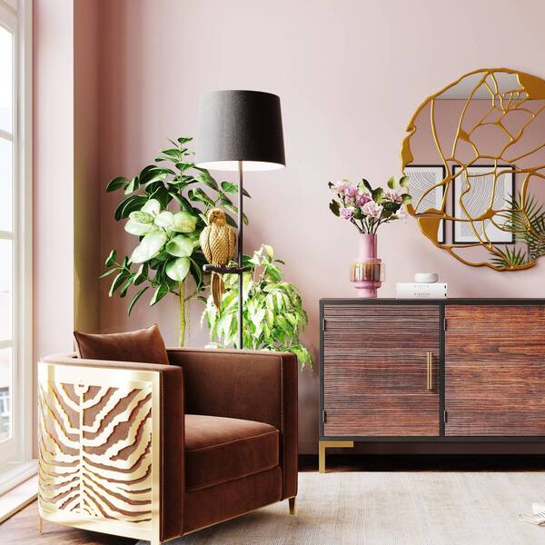  Kare Kare Animal Parrot Floor Lamp, Black Textile, Gold Figure 