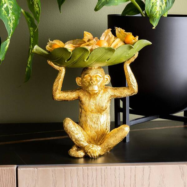 Kare Kare Banana Leaf Decorative Bowl, Gold/green, Hand-painted 